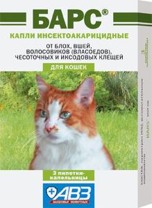 Капли Барс от блох и клещей для кошек 3пипетки